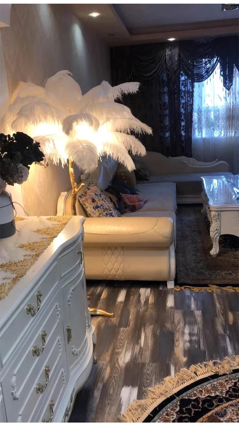Nordic Ostrich Feather Floor Lamp Living Room Sofa Background Wall Floor Standing Lamp Home Decor Bedroom Bedside Table Lighting