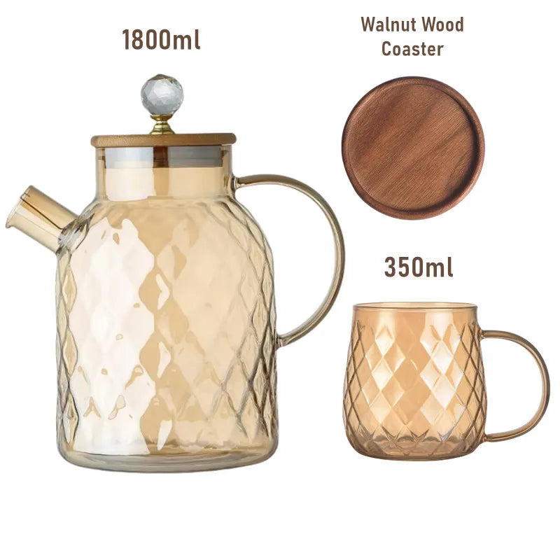 1.8L Transparent Borosilicate Glass Teapot Heat-Resistant Clear Tea Pot Flower Tea Set Puer Kettle Cup Office Home Tools