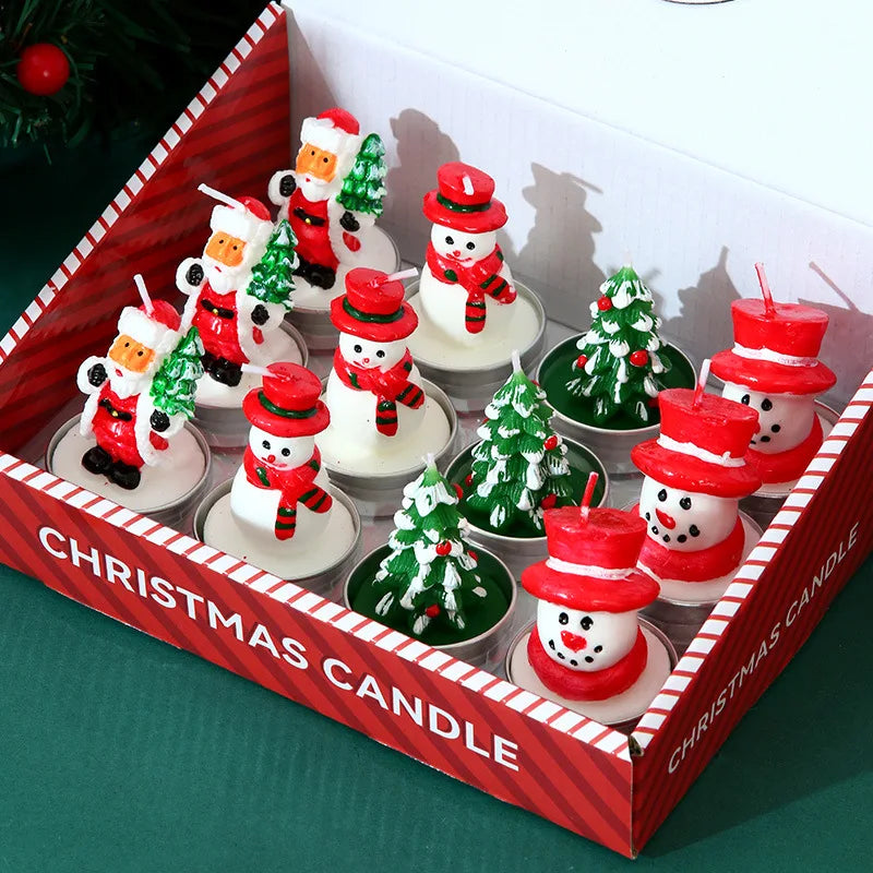 Christmas candle set, old man tree, snowman, celebration, romance, decorative item, candlelight dinner, Christmas Eve