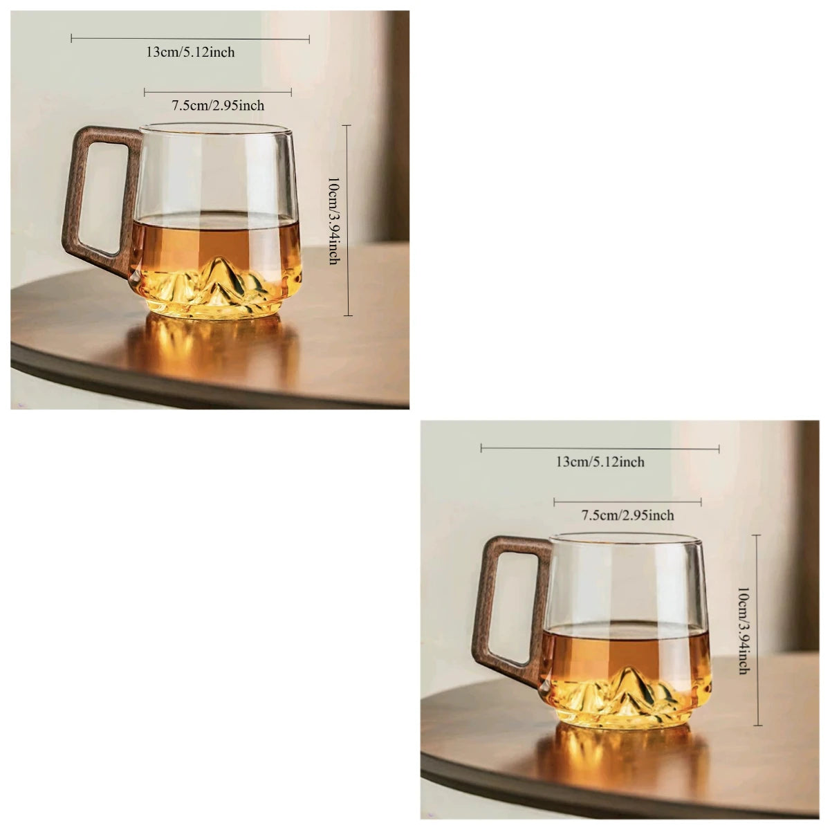 Guanshan Glass Single-layer Side Wooden Handle Drinking Cups Household Large-capacity Milk Tea Juice Single-layer Cup