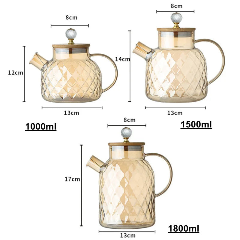 1.8L Transparent Borosilicate Glass Teapot Heat-Resistant Clear Tea Pot Flower Tea Set Puer Kettle Cup Office Home Tools