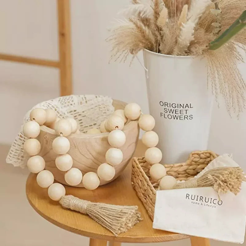 4cm Big Wood Bead Garland Tassel Room Wall Hanging Decor For Christmas Oversized Farmhouse Rustic Country Natural Bead Ornament