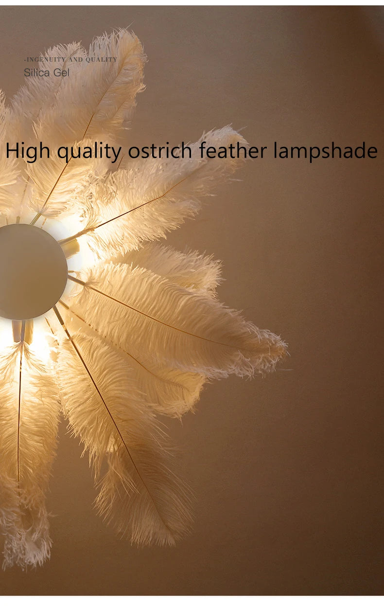 Nordic Ostrich Feather Lamp Led Pendant Lights Living Room Girl's Room Bedroom Indoor Lighting Chandelier Hanging Light Fixture