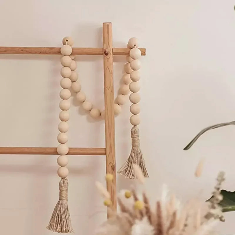 4cm Big Wood Bead Garland Tassel Room Wall Hanging Decor For Christmas Oversized Farmhouse Rustic Country Natural Bead Ornament