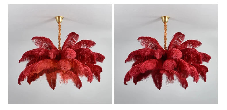 Nordic Ostrich Feather Lamp Led Pendant Lights Living Room Girl's Room Bedroom Indoor Lighting Chandelier Hanging Light Fixture