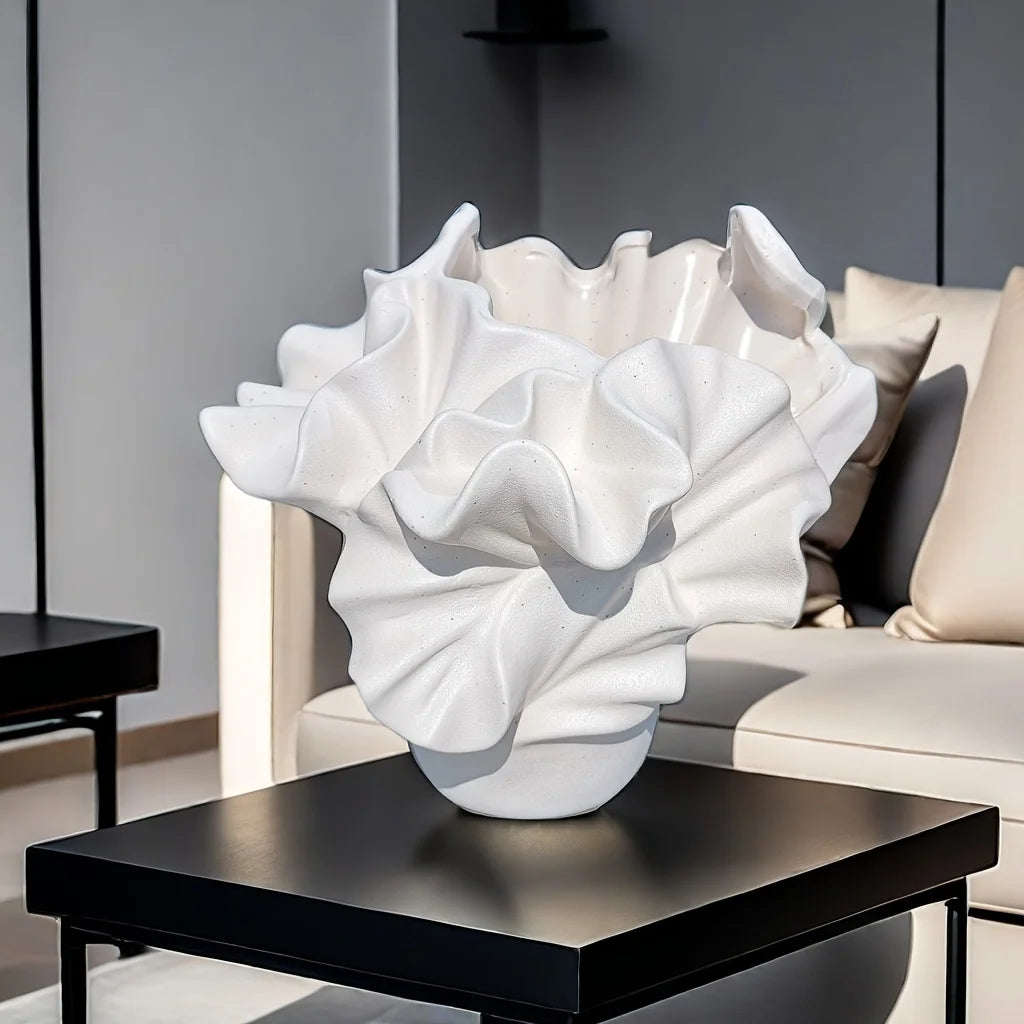 Nordic Style Ceramic - Garden Inspired Patterns, Artistic Shell Shaped Design, Handmade, Themed, Corner Vase Suitable For
