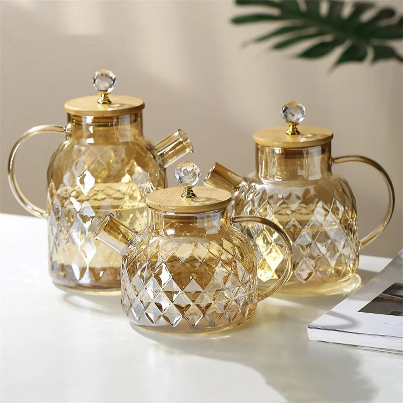 1.8L Transparent Borosilicate Glass Teapot Heat-Resistant Clear Tea Pot Flower Tea Set Puer Kettle Cup Office Home Tools
