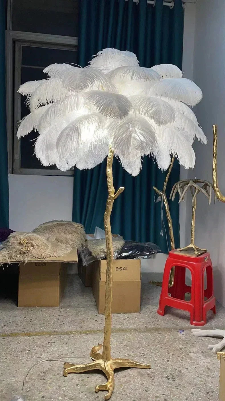 Nordic Ostrich Feather Floor Lamp Living Room Sofa Background Wall Floor Standing Lamp Home Decor Bedroom Bedside Table Lighting