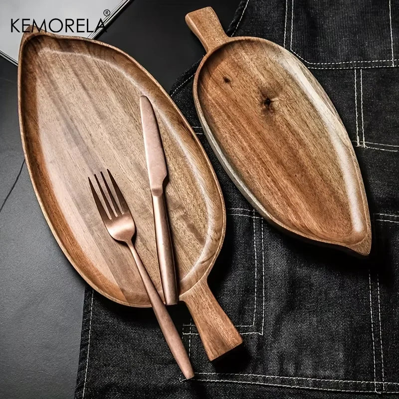 Fruits Dining Plate Japanese Style High Aesthetic Wooden Leaf Shaped Afternoon Tea Snack Tray  Western Food Sushi Tray Dessert
