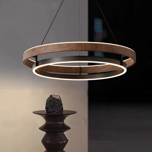 Nordic Designer's Retro Wood Grain Color Circular Pendant Light,Lustre Living Dining Room Restaurant Kitchen Island Home Decor