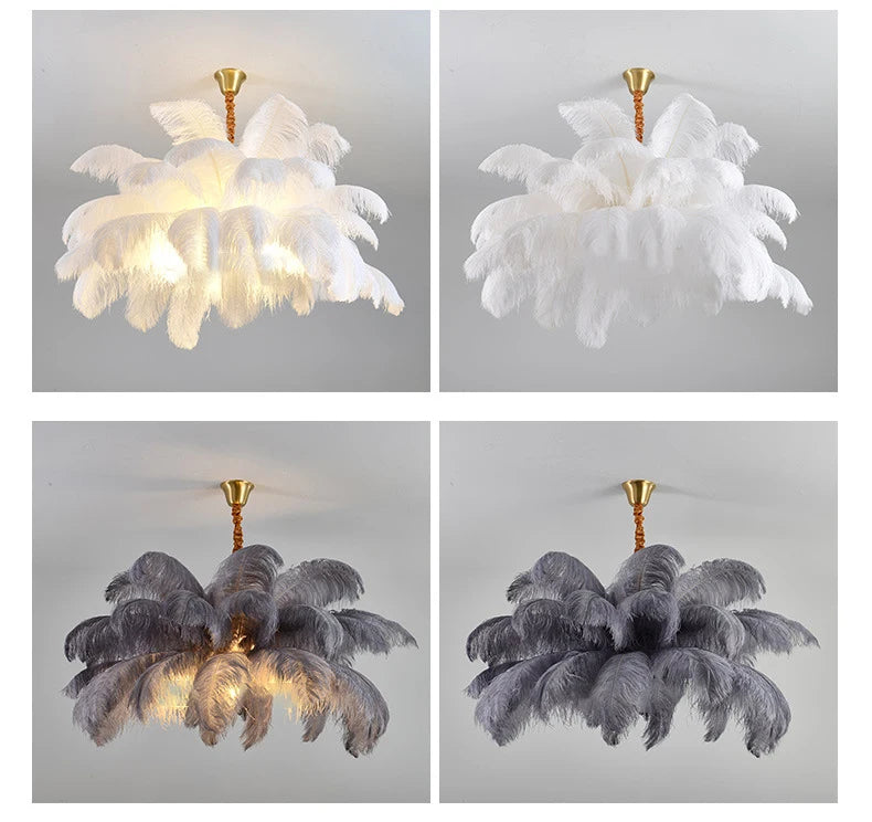 Nordic Ostrich Feather Lamp Led Pendant Lights Living Room Girl's Room Bedroom Indoor Lighting Chandelier Hanging Light Fixture