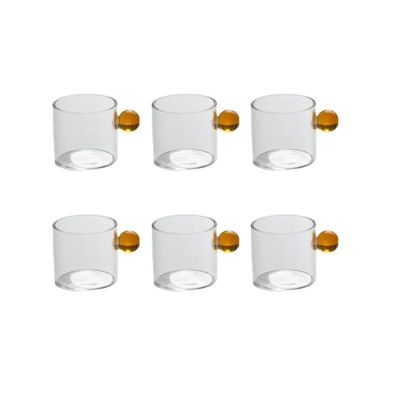 6PC Espresso Cups Small Tea Cup Set Heat Resistant Glass Teacups Bucket Table Decor 110ml Capacity