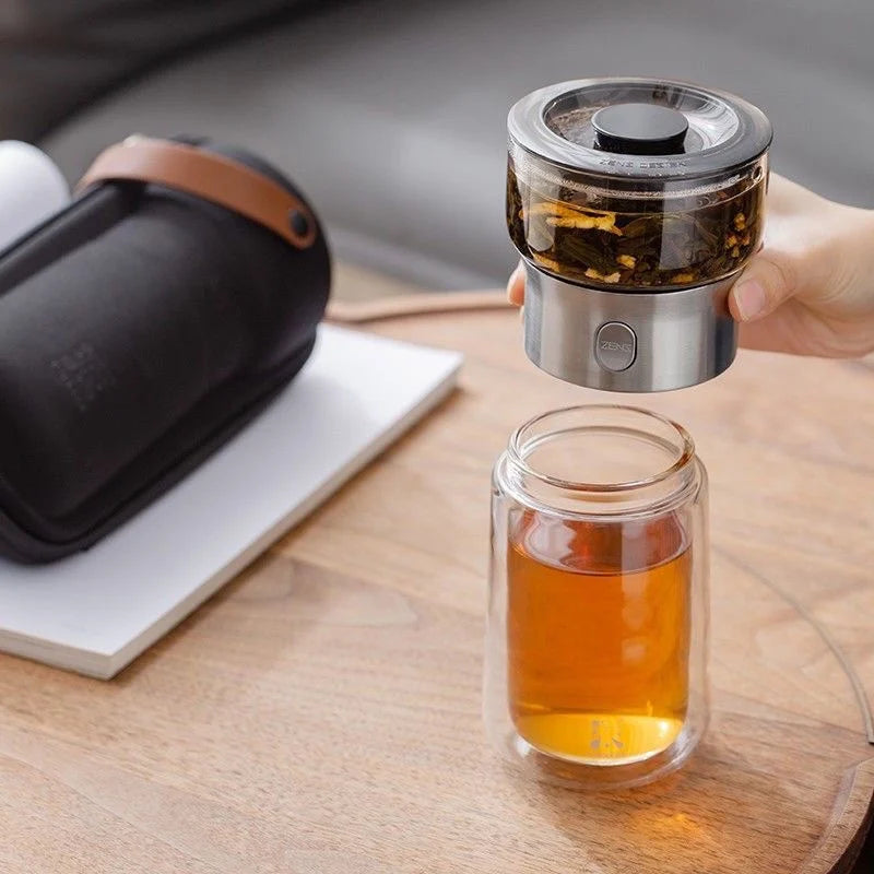 2 in 1 Outdoor Portable Camping Tea Cup Travel Tea Set Tea Water Separation Cup Single Tea Set With Tea Bag