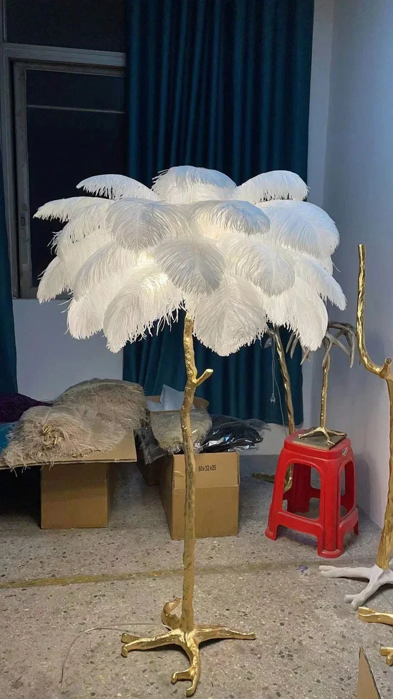 Nordic Ostrich Feather Floor Lamp Living Room Sofa Background Wall Floor Standing Lamp Home Decor Bedroom Bedside Table Lighting