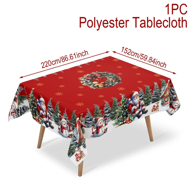 Christmas Tablecloth Santa Snowman Table Cover Christmas Party Table Decorations for Home 2025 Navidad Notal Noel Xmas Ornaments