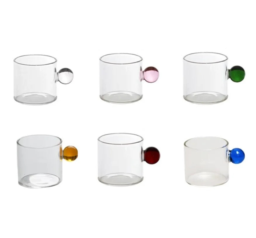 6PC Espresso Cups Small Tea Cup Set Heat Resistant Glass Teacups Bucket Table Decor 110ml Capacity