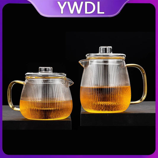 480/650ml Stripe Clear Glass Teapot With Tea Strainer Infuser Heat-resistant Kettle Kung Fu Flower Puer Oolong Pot Teaweare