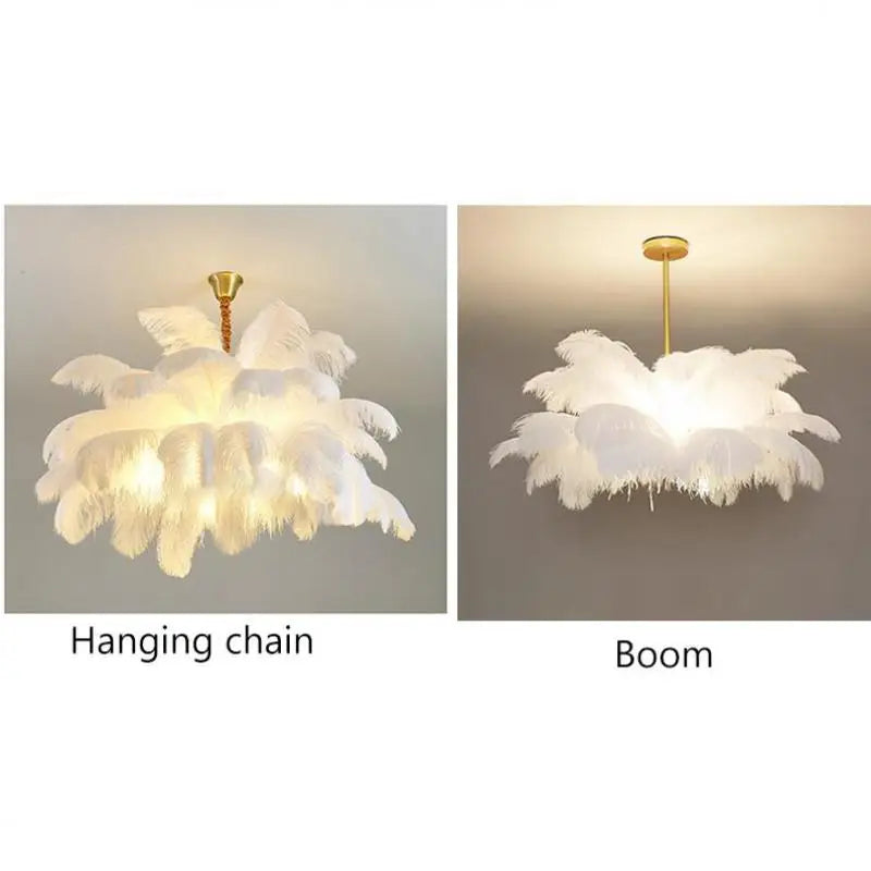 Nordic Ostrich Feather Lamp Led Pendant Lights Living Room Girl's Room Bedroom Indoor Lighting Chandelier Hanging Light Fixture