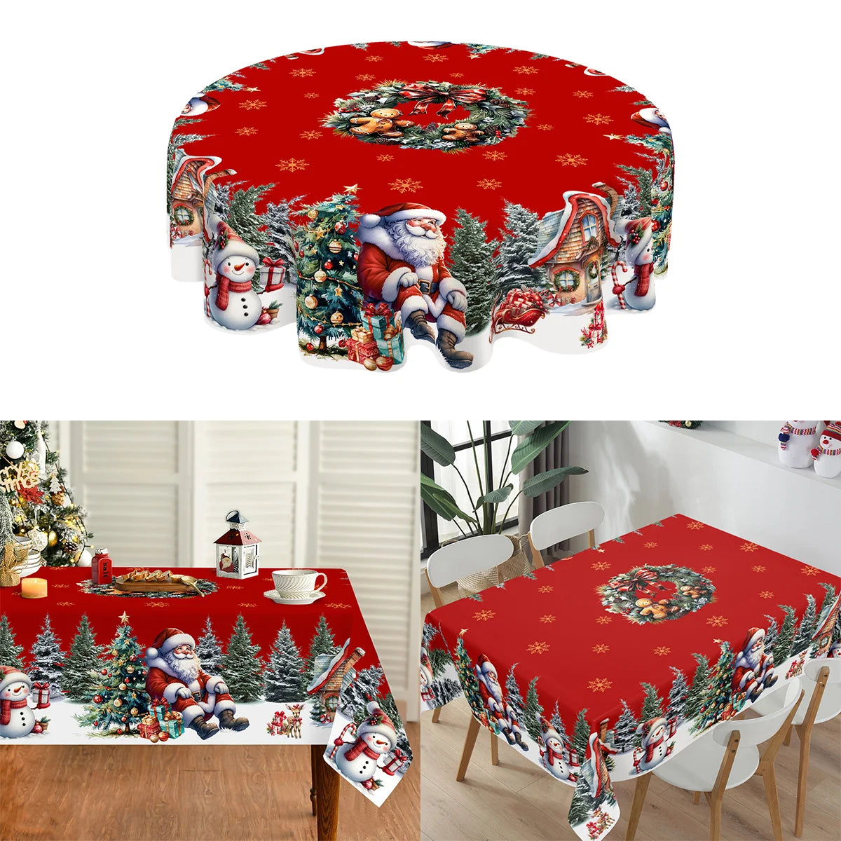 Christmas Tablecloth Santa Snowman Table Cover Christmas Party Table Decorations for Home 2025 Navidad Notal Noel Xmas Ornaments