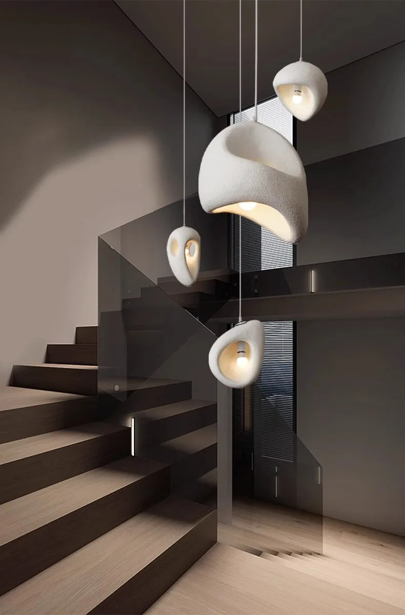 Nordic Villa Stairs Wabi Sabi E27 Led Pendant Lights Loft Bar Pendant Chandelier Lighting Irregular Lustre Hanging Lamp Fixtures