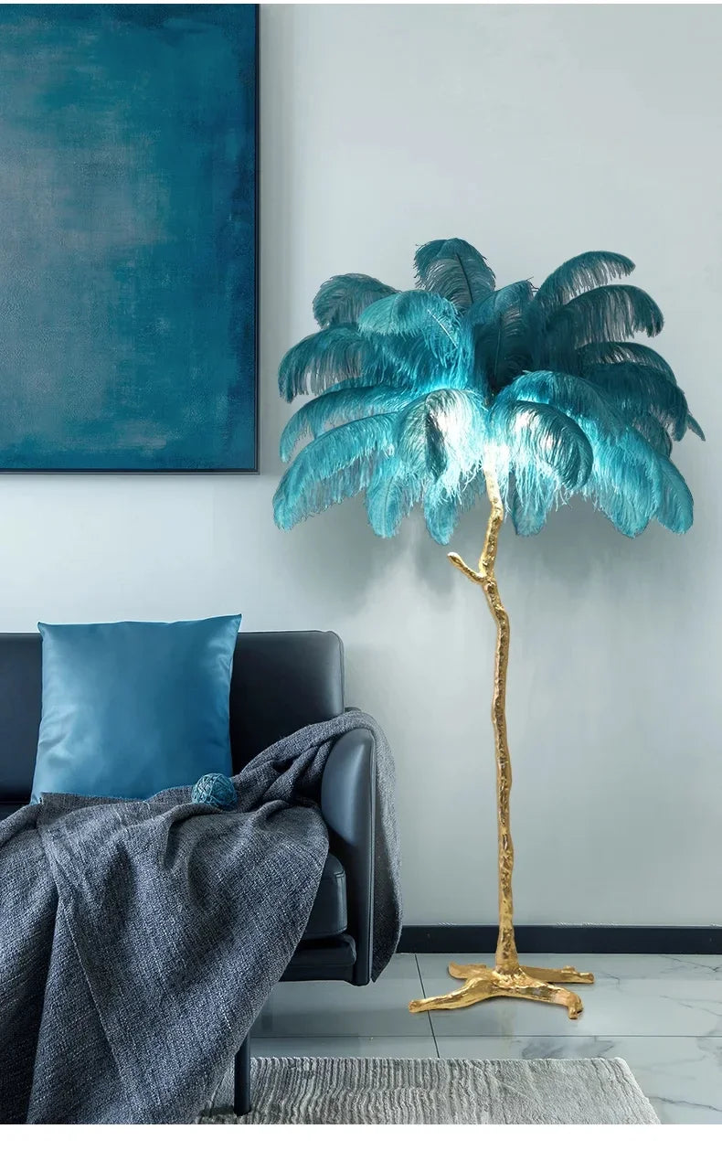 Nordic Ostrich Feather Floor Lamp Living Room Sofa Background Wall Floor Standing Lamp Home Decor Bedroom Bedside Table Lighting