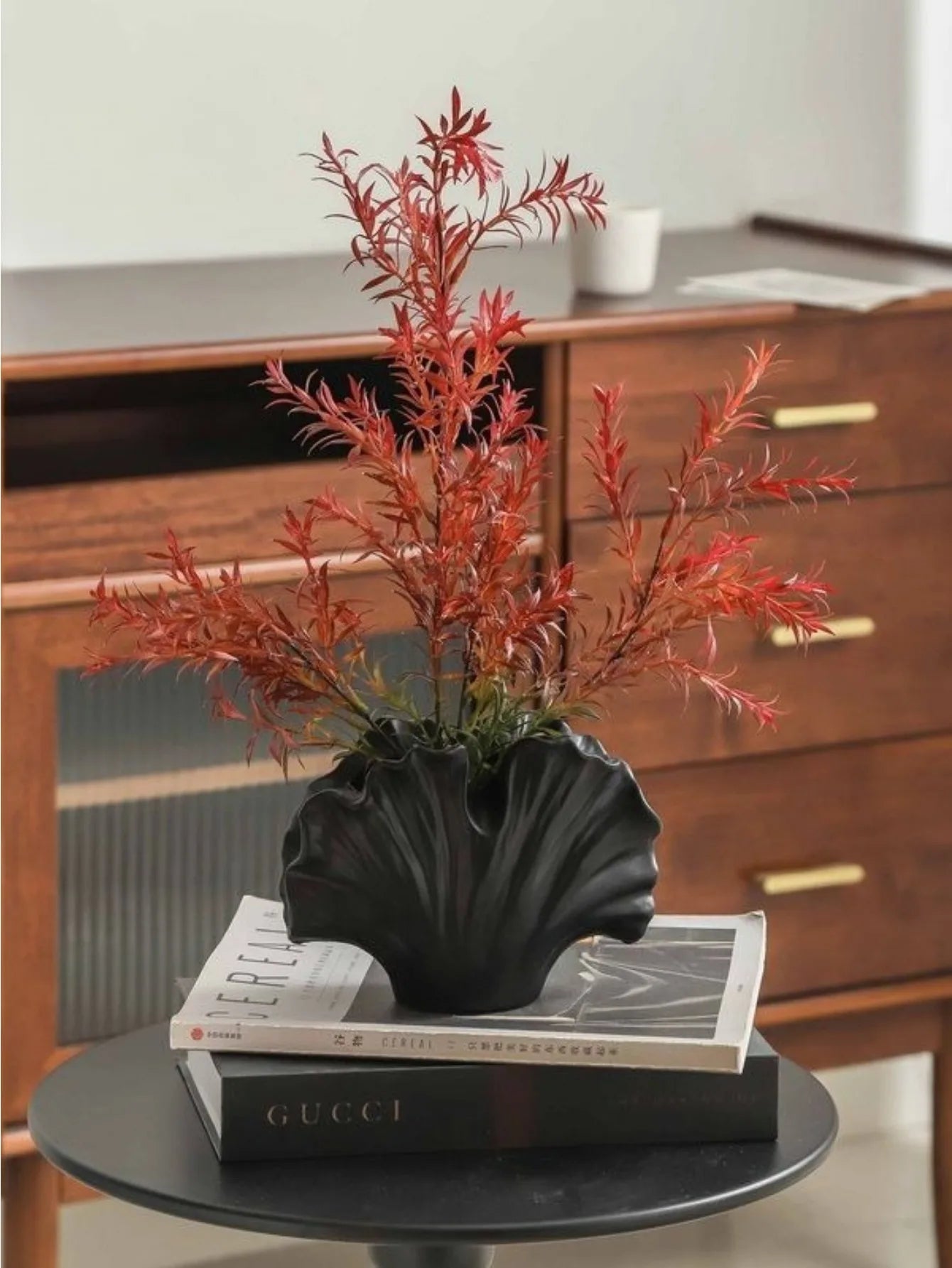 Nordic Retro Vase Ceramic Homestay Living Room Desktop Ornament Leaf Shaped Vase Dry and Wet Flower Bottle Home Decoration