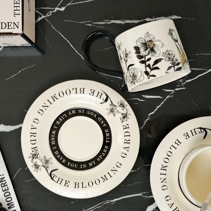 Mid Ancient Style Ceramic Coffee Cup and Plate Set One Cup and Plate Light Luxury and High-end Feel Mug Gift Cup