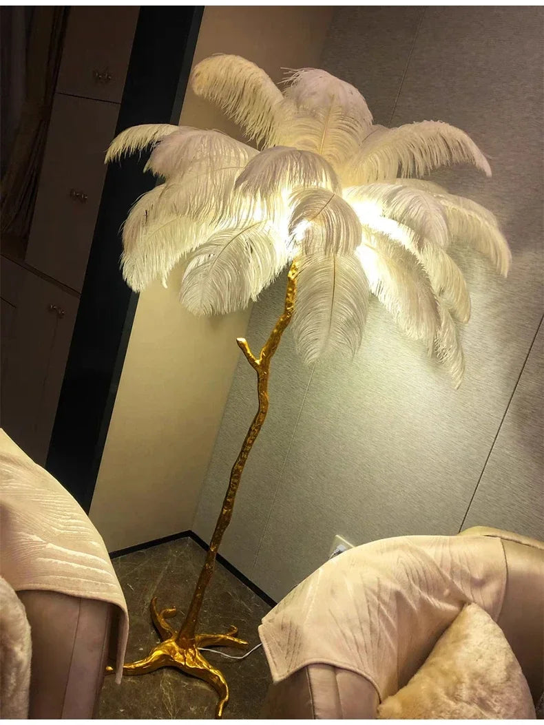 Nordic Ostrich Feather Floor Lamp Living Room Sofa Background Wall Floor Standing Lamp Home Decor Bedroom Bedside Table Lighting