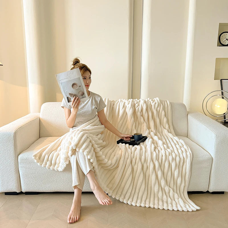 Spring Throw Blanket for Couch, Cozy Warm Plush Striped Blanket for Sofa Bedroom Living Room, All Season Use Festival Home Decor