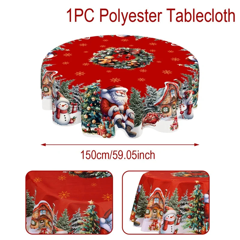 Christmas Tablecloth Santa Snowman Table Cover Christmas Party Table Decorations for Home 2025 Navidad Notal Noel Xmas Ornaments