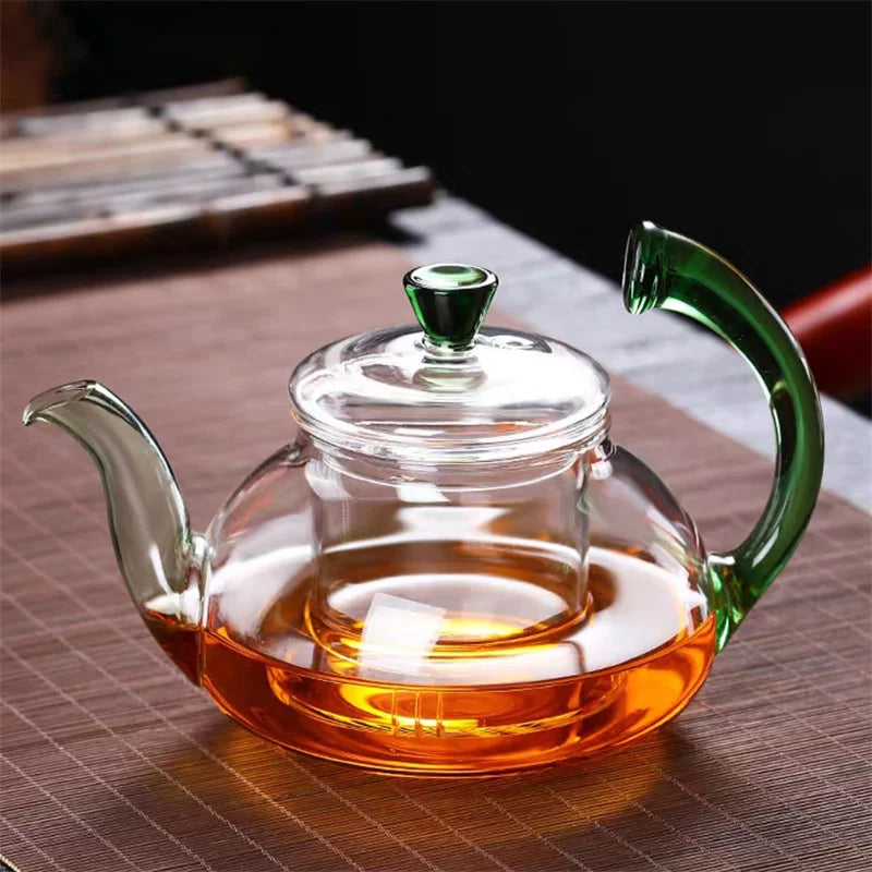 Heat Resistant Clear Glass Tea Pot with Infuser 300ml 600ml Color Warped Handle Glass Teapot Flower Puer Tea Infuser Pot Tea Set