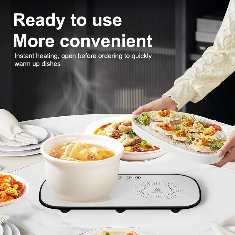 Electric Food Warmer Plate for Home Full Surface Heating Tray Keeps Meal Hot Multifunction Buffet Server Family Dinner Essential