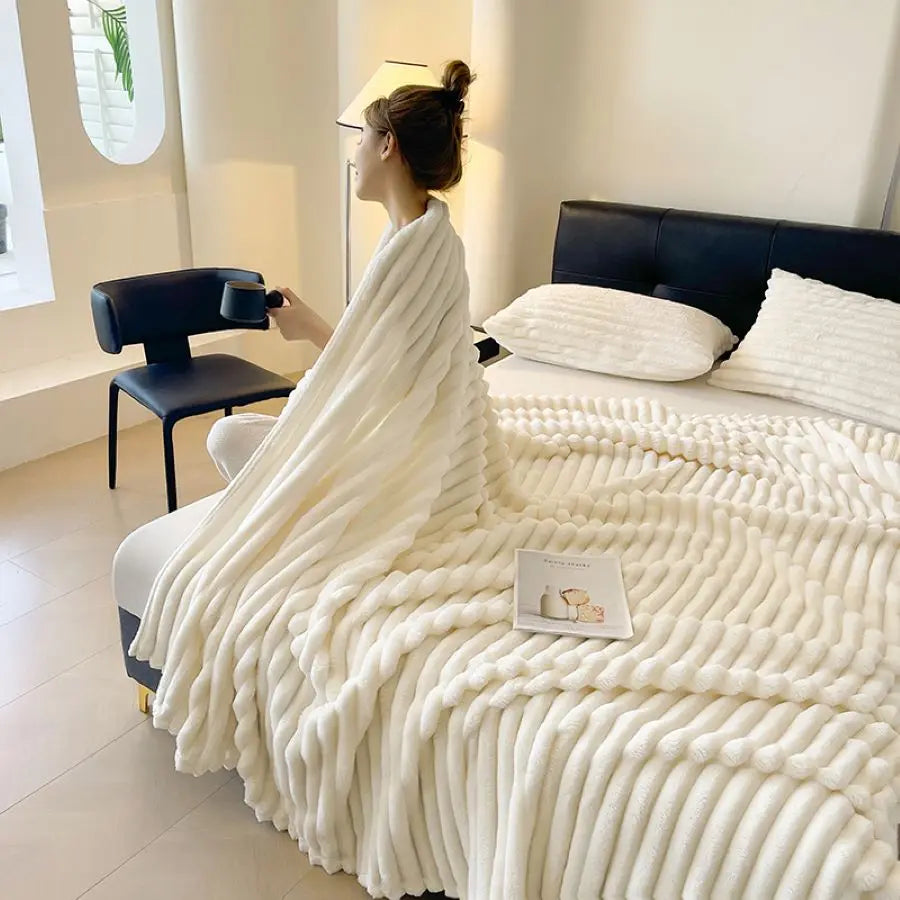 Spring Throw Blanket for Couch, Cozy Warm Plush Striped Blanket for Sofa Bedroom Living Room, All Season Use Festival Home Decor