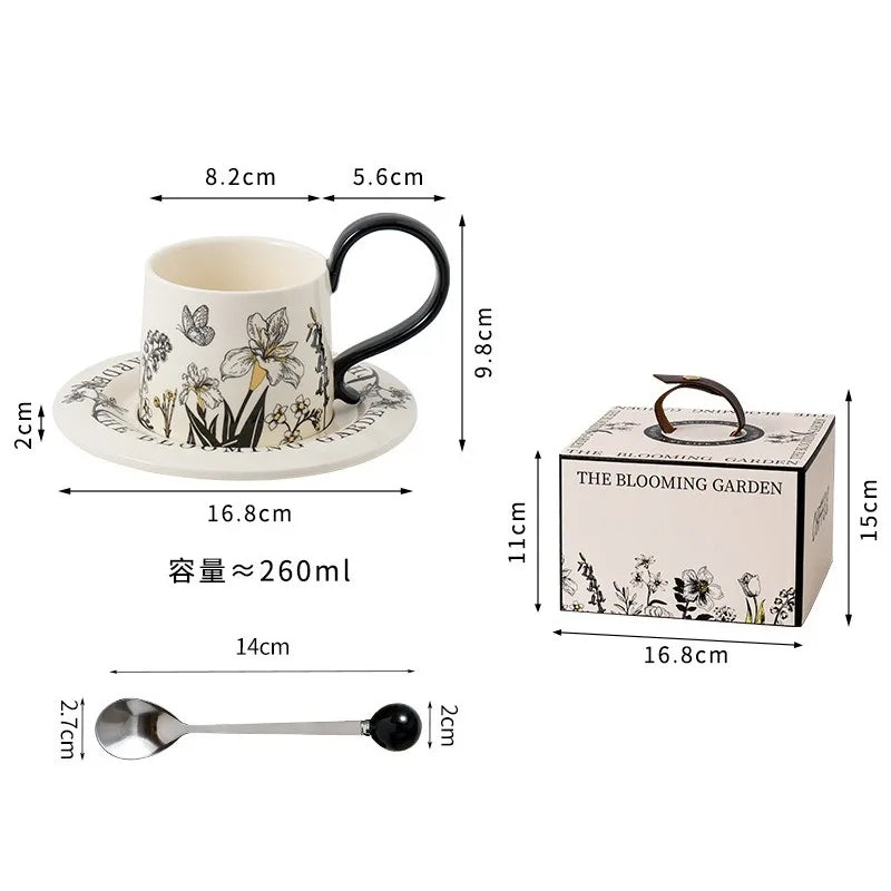 Mid Ancient Style Ceramic Coffee Cup and Plate Set One Cup and Plate Light Luxury and High-end Feel Mug Gift Cup