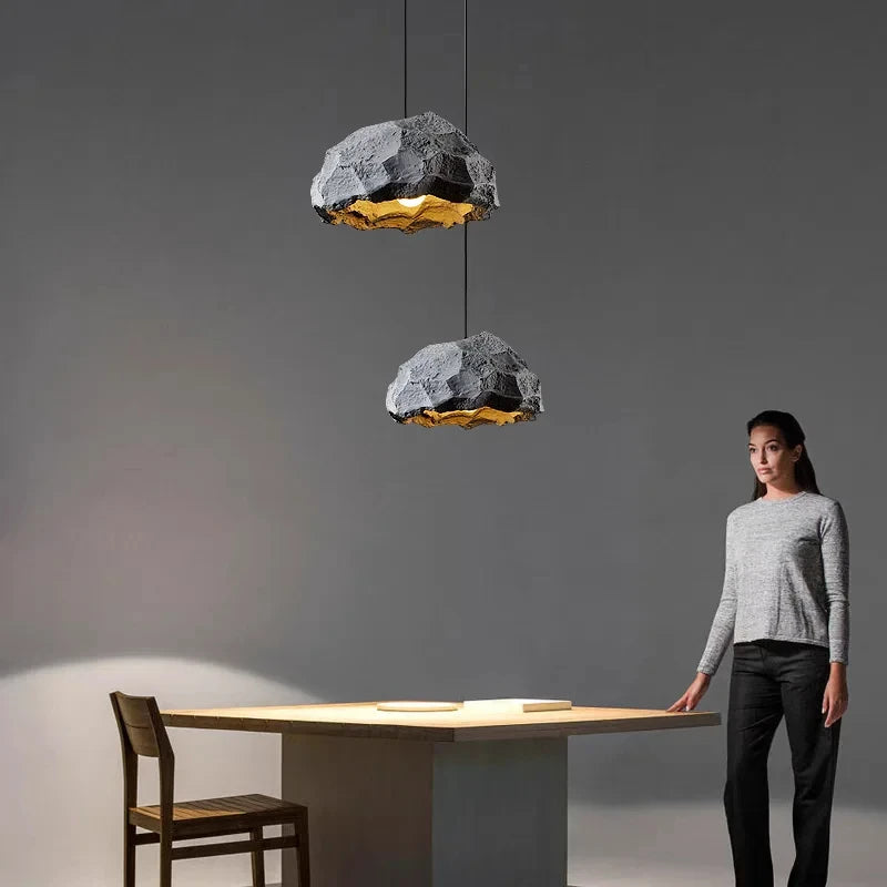 Wabi Sabi LED Pendant Light Nordic Ceiling Pendant Lamp for Living Dining Room Bedroom Creative Design Stone Shaped Hanging Lamp