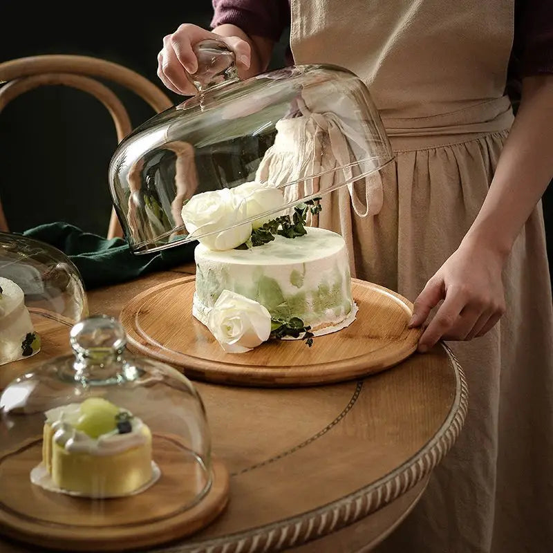 Cake Display Stand Fruit Plate with Cover Food Glass Cover Transparent Display Cake Plate Desserts Dish Cutlery Kitchen Utensils