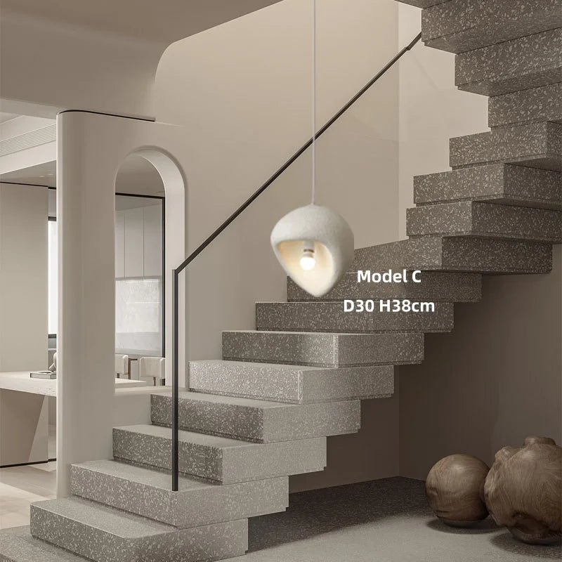Nordic Villa Stairs Wabi Sabi E27 Led Pendant Lights Loft Bar Pendant Chandelier Lighting Irregular Lustre Hanging Lamp Fixtures