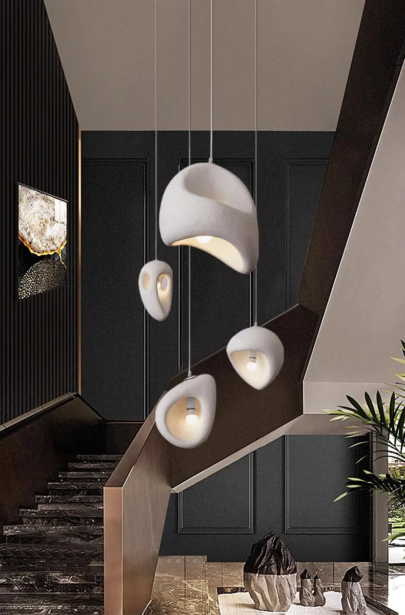 Nordic Villa Stairs Wabi Sabi E27 Led Pendant Lights Loft Bar Pendant Chandelier Lighting Irregular Lustre Hanging Lamp Fixtures