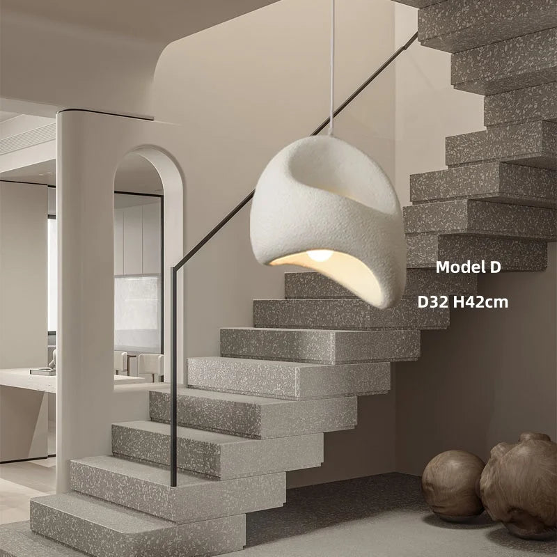 Nordic Villa Stairs Wabi Sabi E27 Led Pendant Lights Loft Bar Pendant Chandelier Lighting Irregular Lustre Hanging Lamp Fixtures