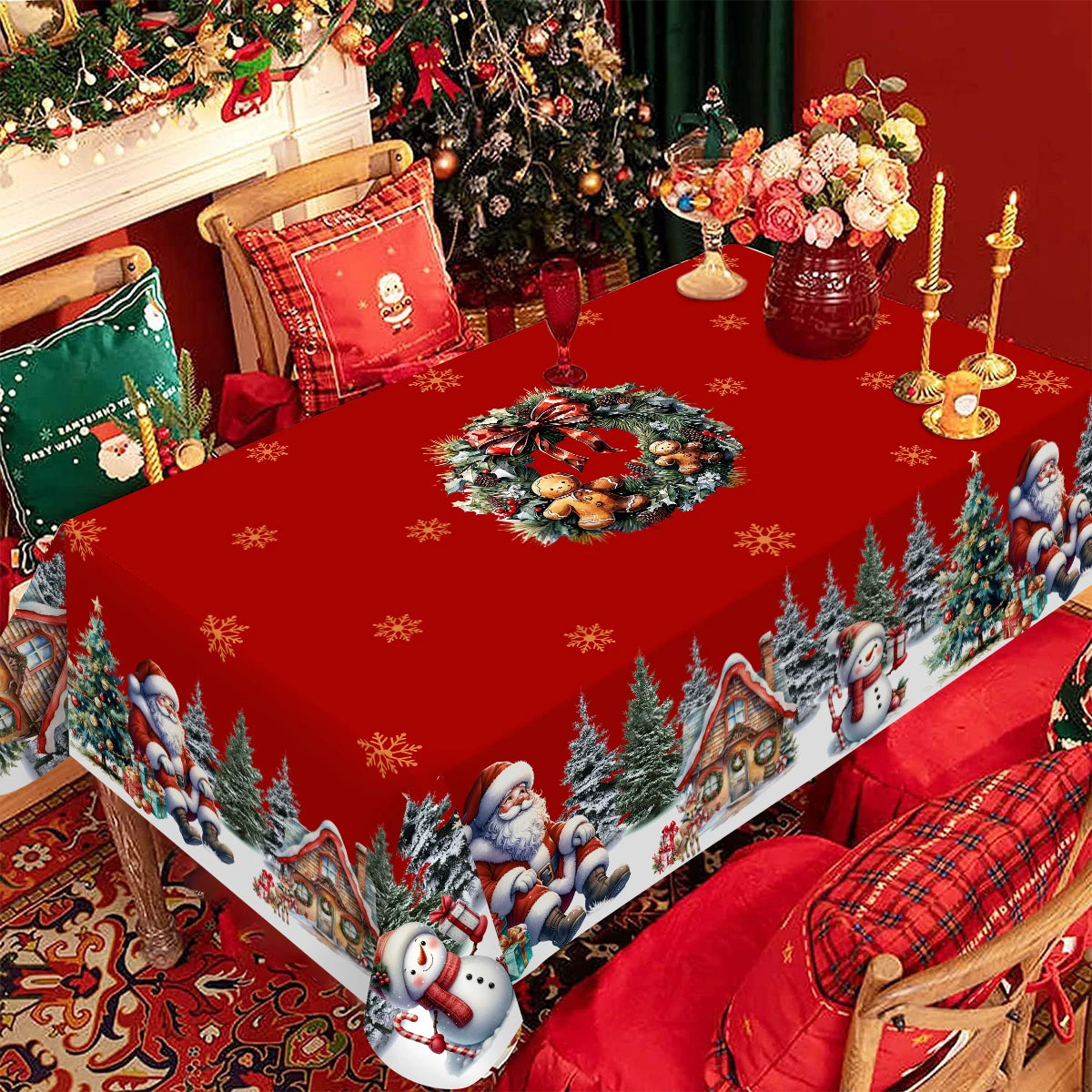 Christmas Tablecloth Santa Snowman Table Cover Christmas Party Table Decorations for Home 2025 Navidad Notal Noel Xmas Ornaments