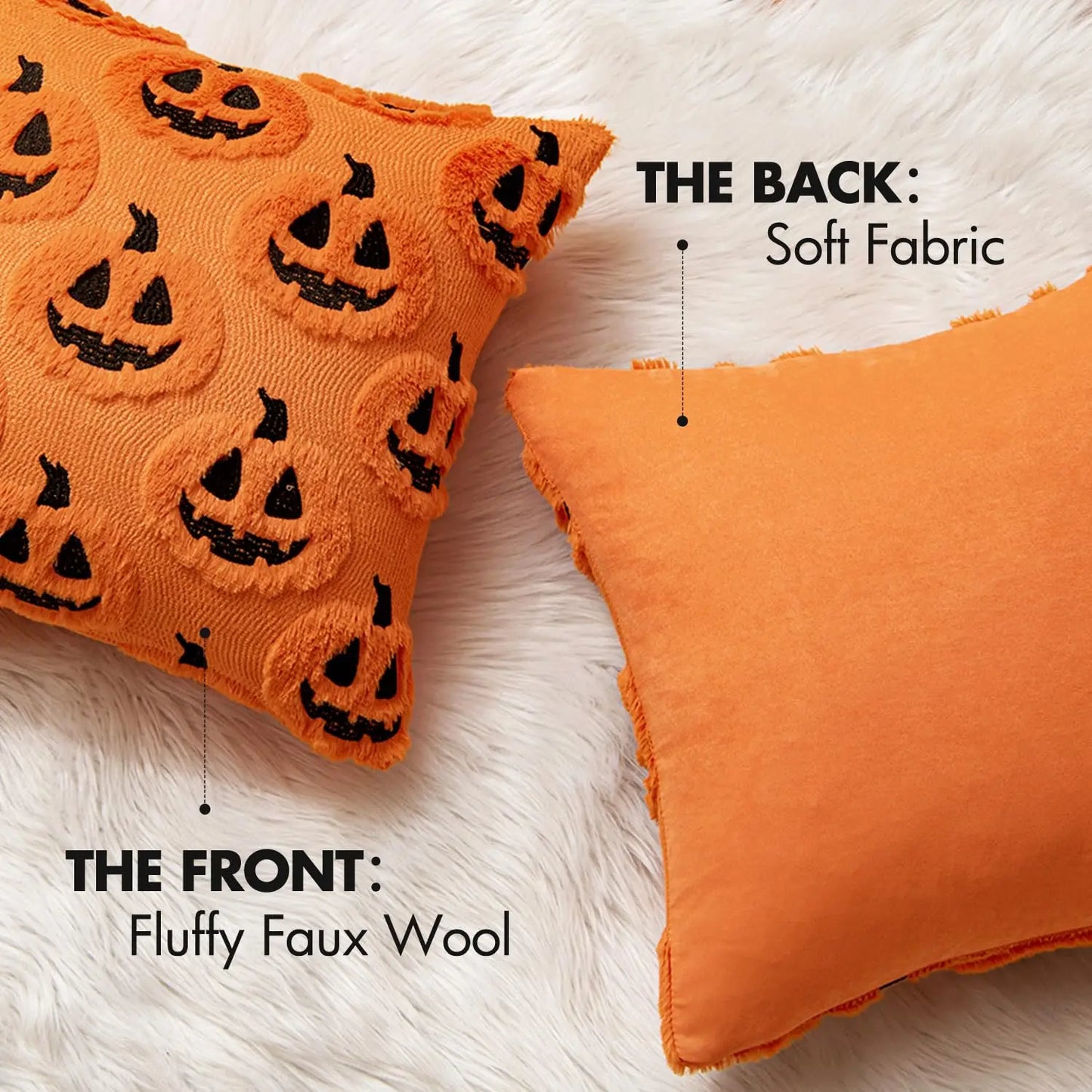 Fall Halloween Throw Pillow Covers 18x18 Decorative Pumpkin Pattern Pillowcase Soft Plush Faux Wool Cushions for Home Sofa Couch