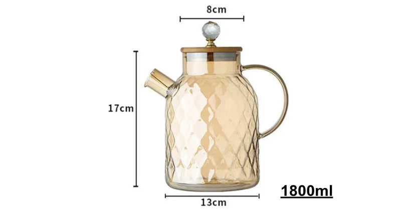 1.8L Transparent Borosilicate Glass Teapot Heat-Resistant Clear Tea Pot Flower Tea Set Puer Kettle Cup Office Home Tools