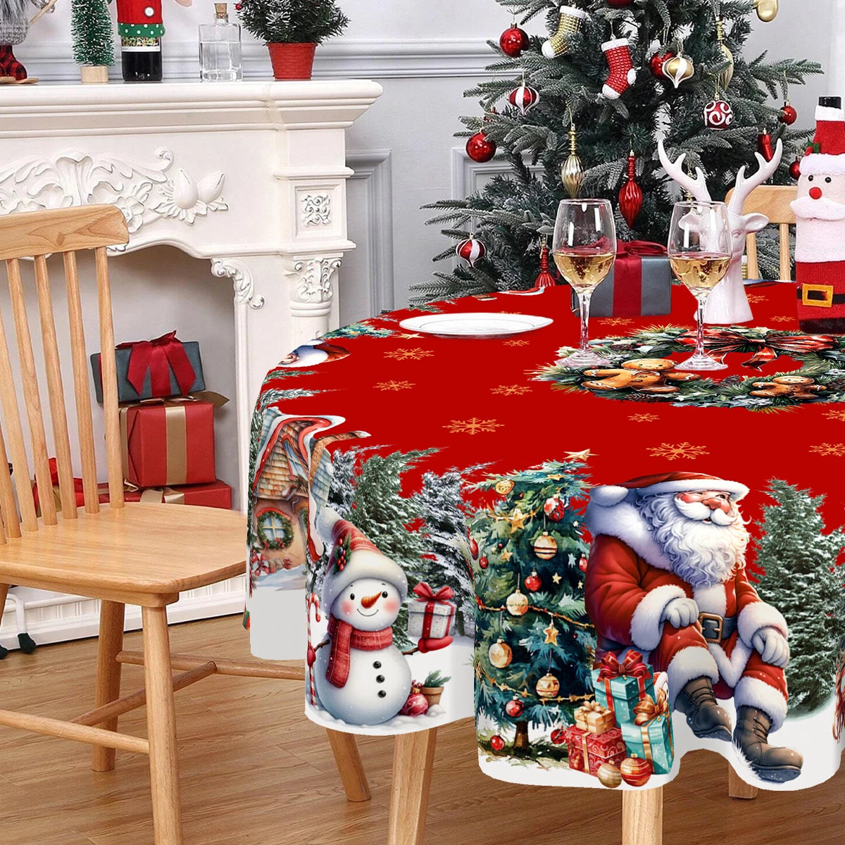 Christmas Tablecloth Santa Snowman Table Cover Christmas Party Table Decorations for Home 2025 Navidad Notal Noel Xmas Ornaments