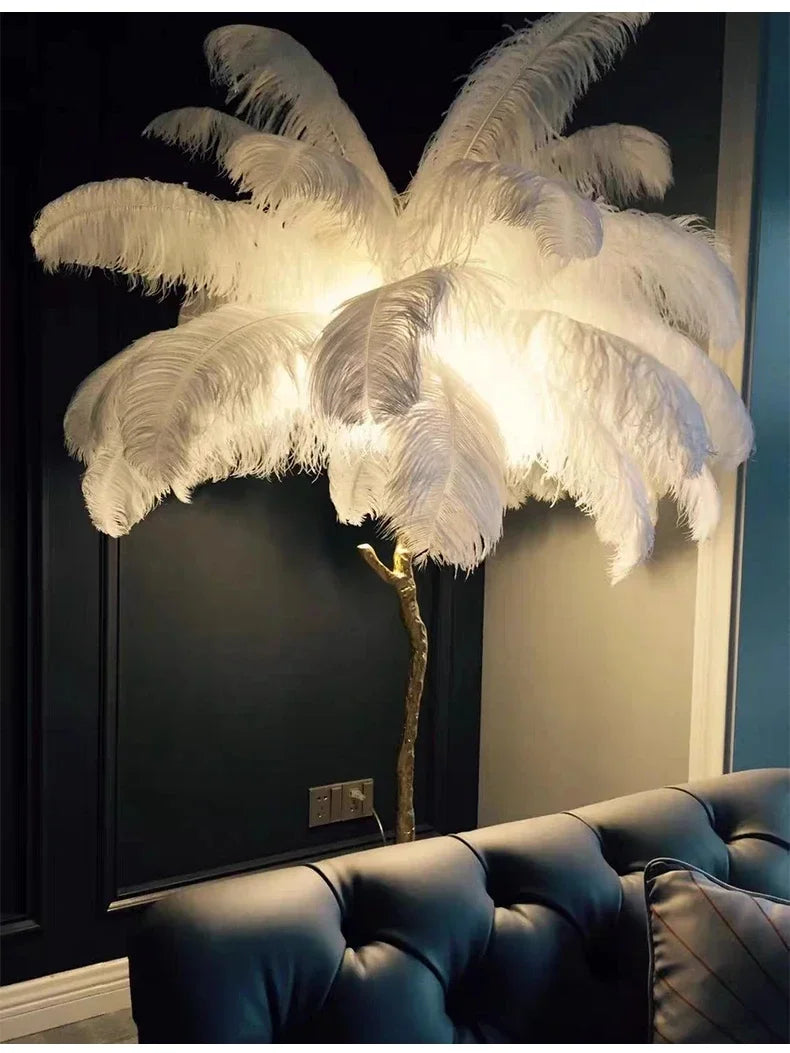 Nordic Ostrich Feather Floor Lamp Living Room Sofa Background Wall Floor Standing Lamp Home Decor Bedroom Bedside Table Lighting