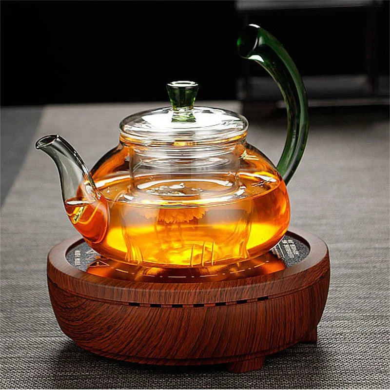 Heat Resistant Clear Glass Tea Pot with Infuser 300ml 600ml Color Warped Handle Glass Teapot Flower Puer Tea Infuser Pot Tea Set