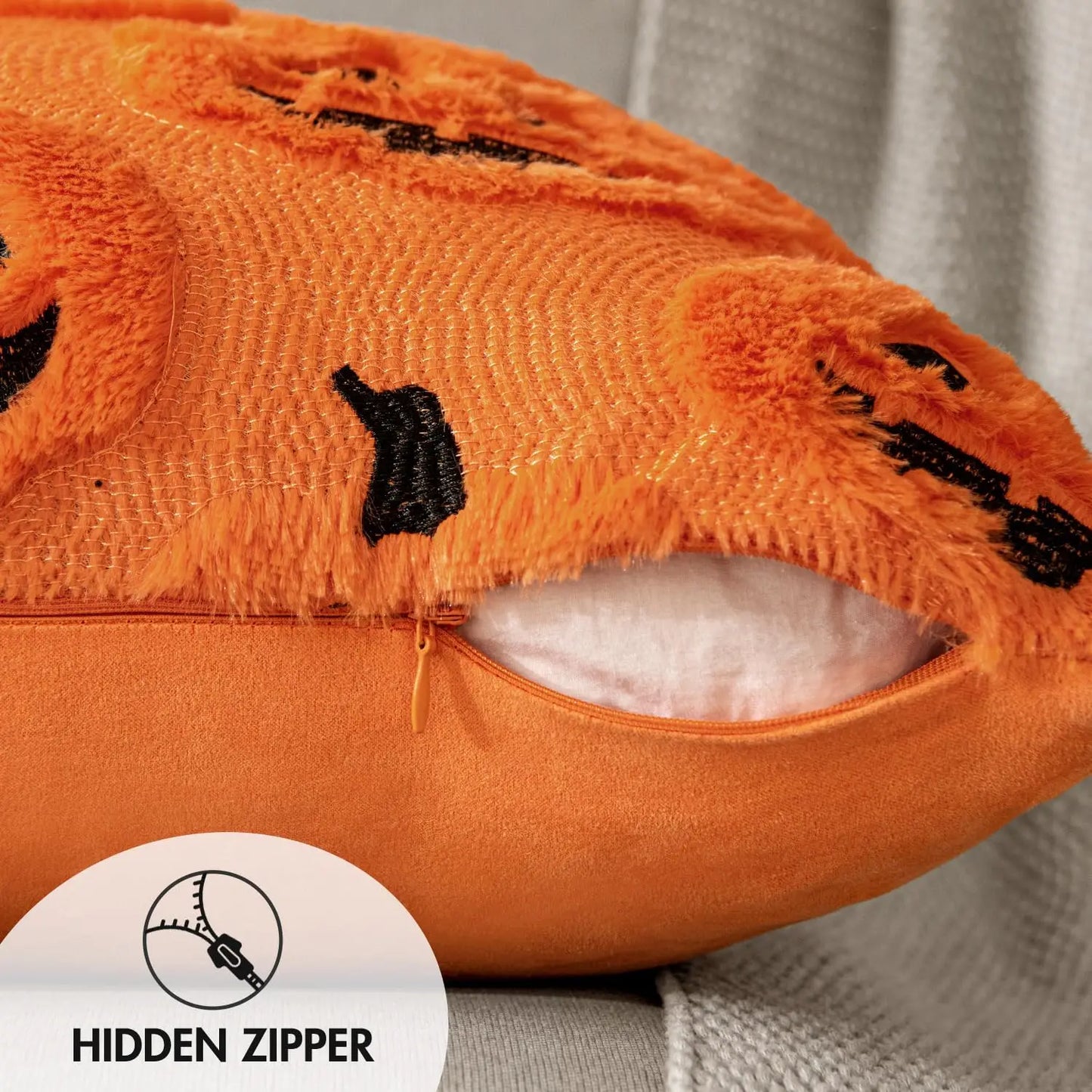 Fall Halloween Throw Pillow Covers 18x18 Decorative Pumpkin Pattern Pillowcase Soft Plush Faux Wool Cushions for Home Sofa Couch