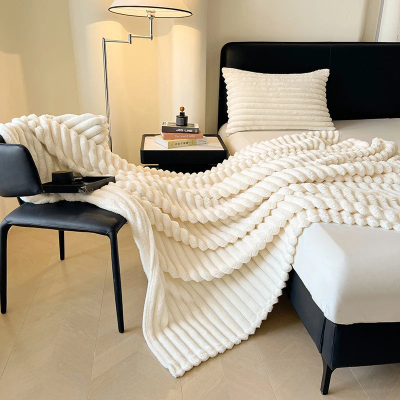 Spring Throw Blanket for Couch, Cozy Warm Plush Striped Blanket for Sofa Bedroom Living Room, All Season Use Festival Home Decor