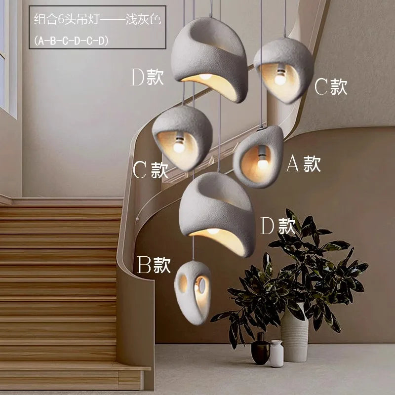 Nordic Villa Stairs Wabi Sabi E27 Led Pendant Lights Loft Bar Pendant Chandelier Lighting Irregular Lustre Hanging Lamp Fixtures