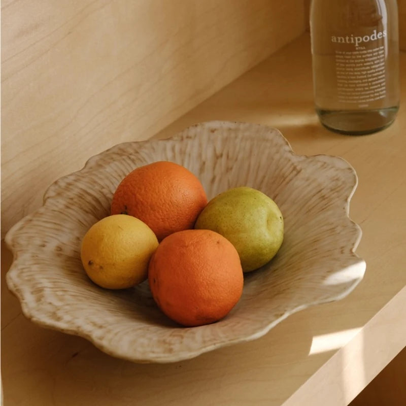 Rustic Ceramic Petal Plate Deep Salad Bowl for Home Use Versatile Pasta And Fruit Dish Creative Western Dining Plate