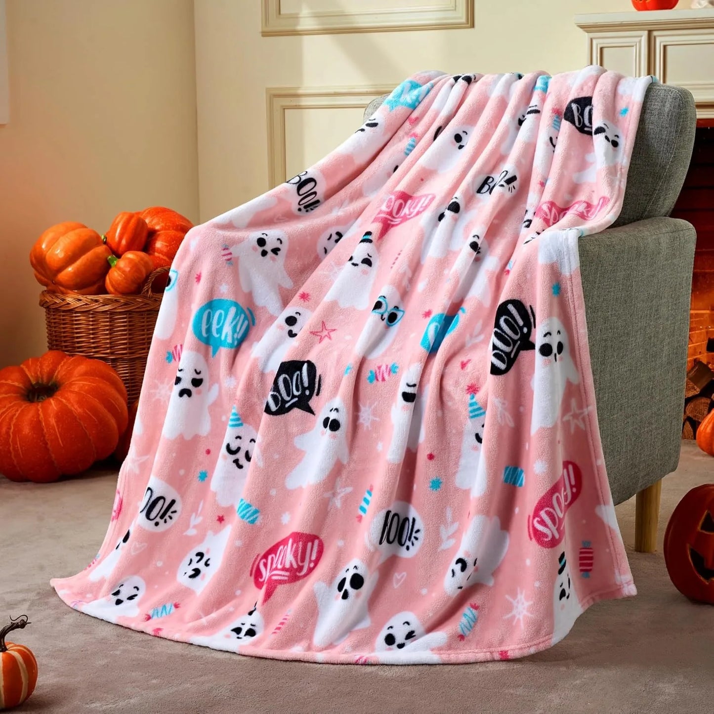 1PC Halloween Throw Blanket Black Bat Pumpkin Ghost Skull Thin Blanket Gifts for Decor Couch Bed Car Home Camping all season use